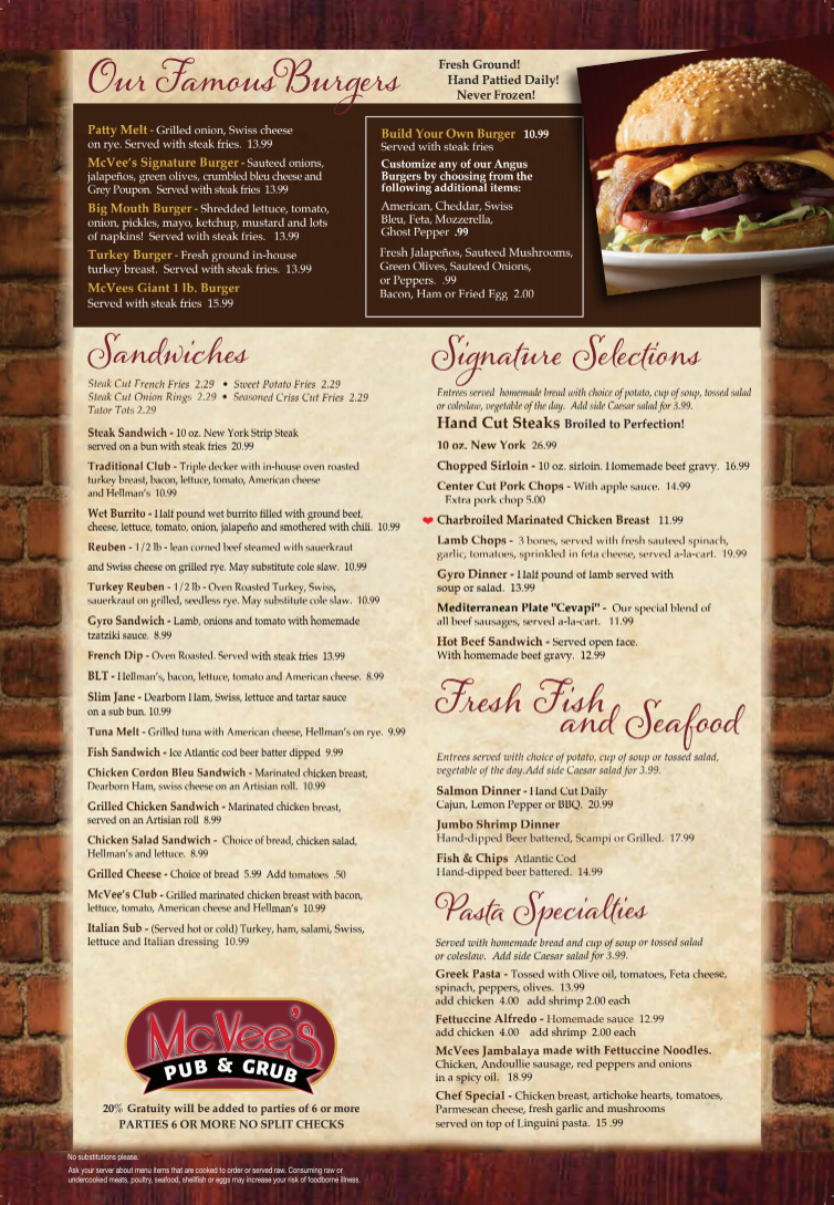 McVees Pub and Grub | restaurant | 1129 E Long Lake Rd, Troy, MI 48085, USA | 2488172980 OR +1 248-817-2980