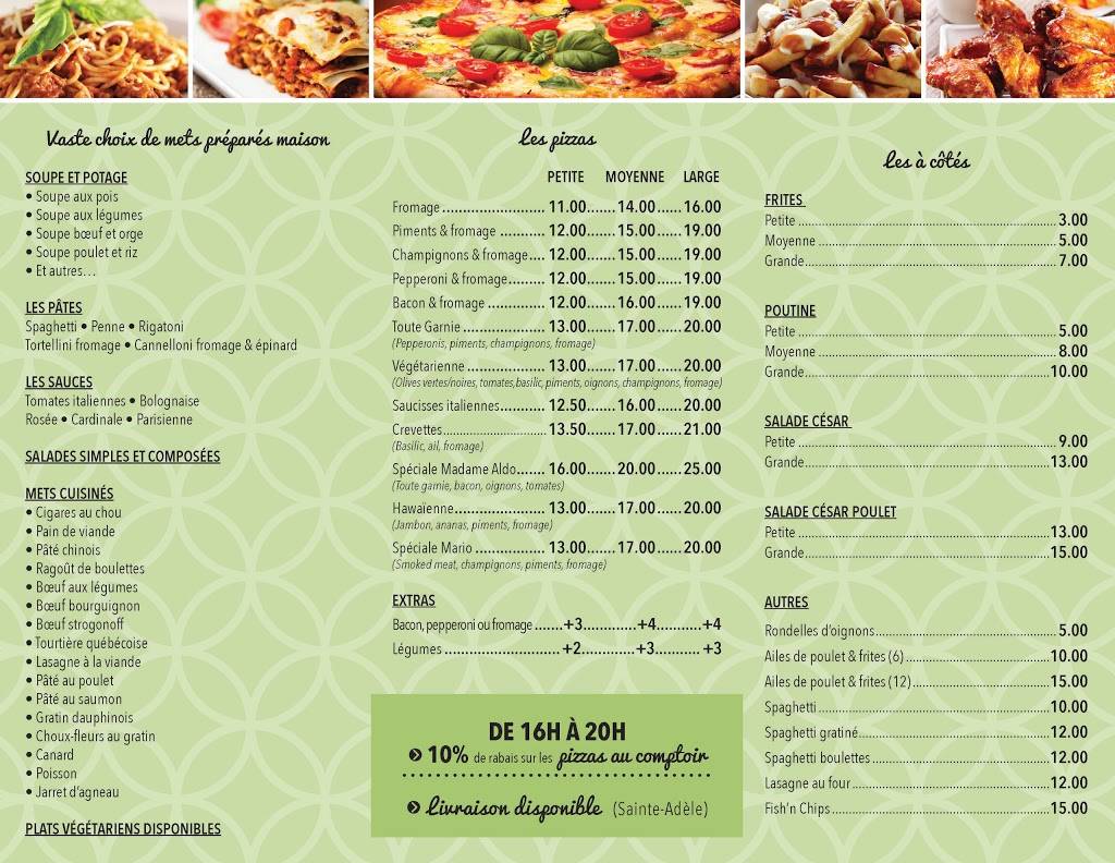 Madame Aldo | meal takeaway | 814 Boulevard de Sainte-Adèle, Sainte-Adèle, QC J8B 2N2, Canada | 4502291211 OR +1 450-229-1211