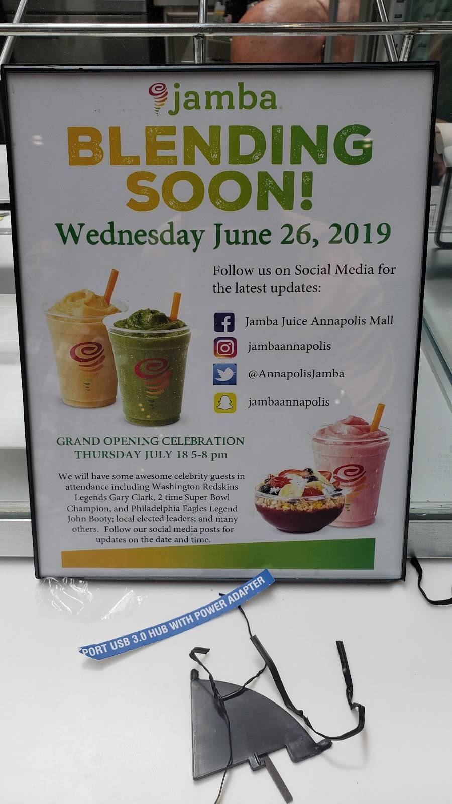 Jamba | restaurant | 2002 Annapolis Mall Rd Kiosk #9016, Annapolis, MD 21401, USA | 4105715037 OR +1 410-571-5037