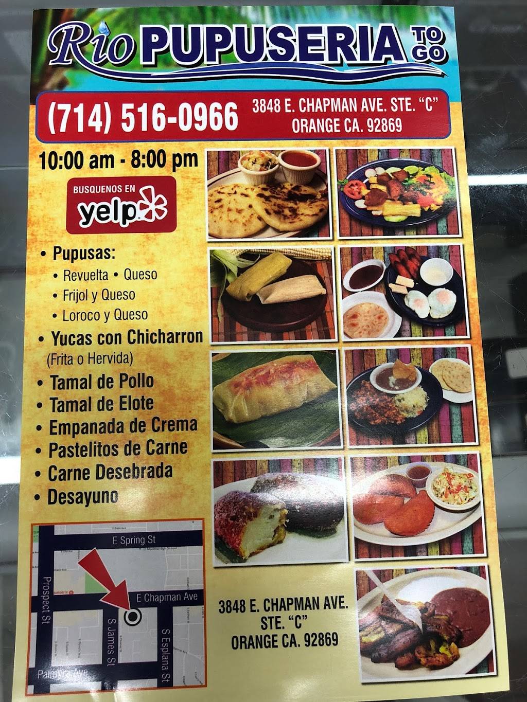 Rio Pupuseria | restaurant | 3848 E Chapman Ave suit C, Orange, CA 92869, USA | 7145160966 OR +1 714-516-0966