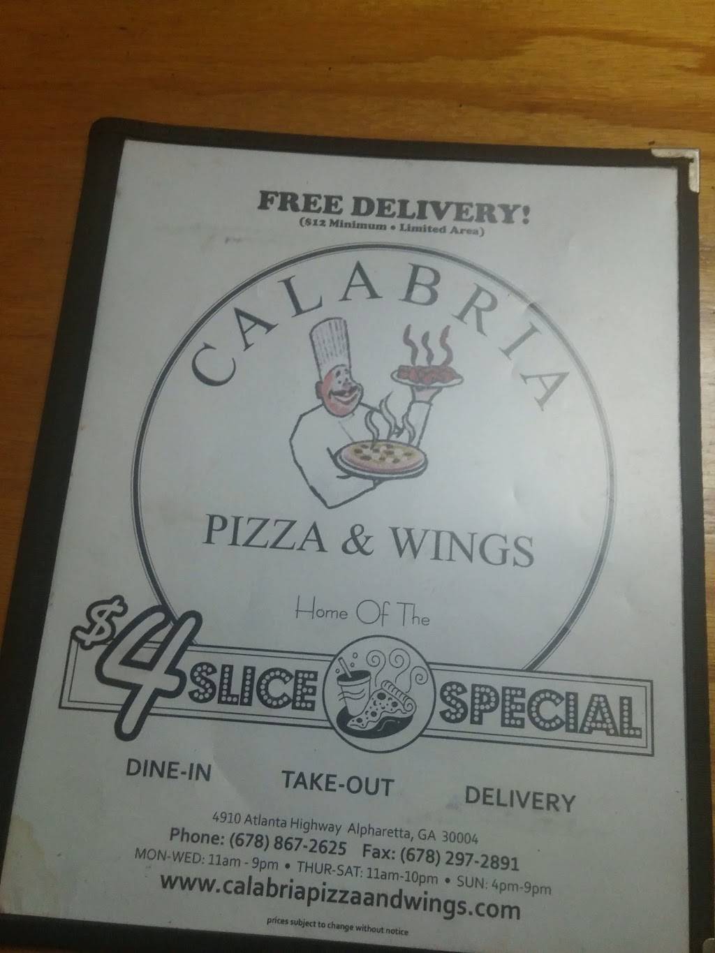 Calabria Pizza and Wings | restaurant | 4912 GA-9, Cumming, GA 30040, USA | 6788672625 OR +1 678-867-2625
