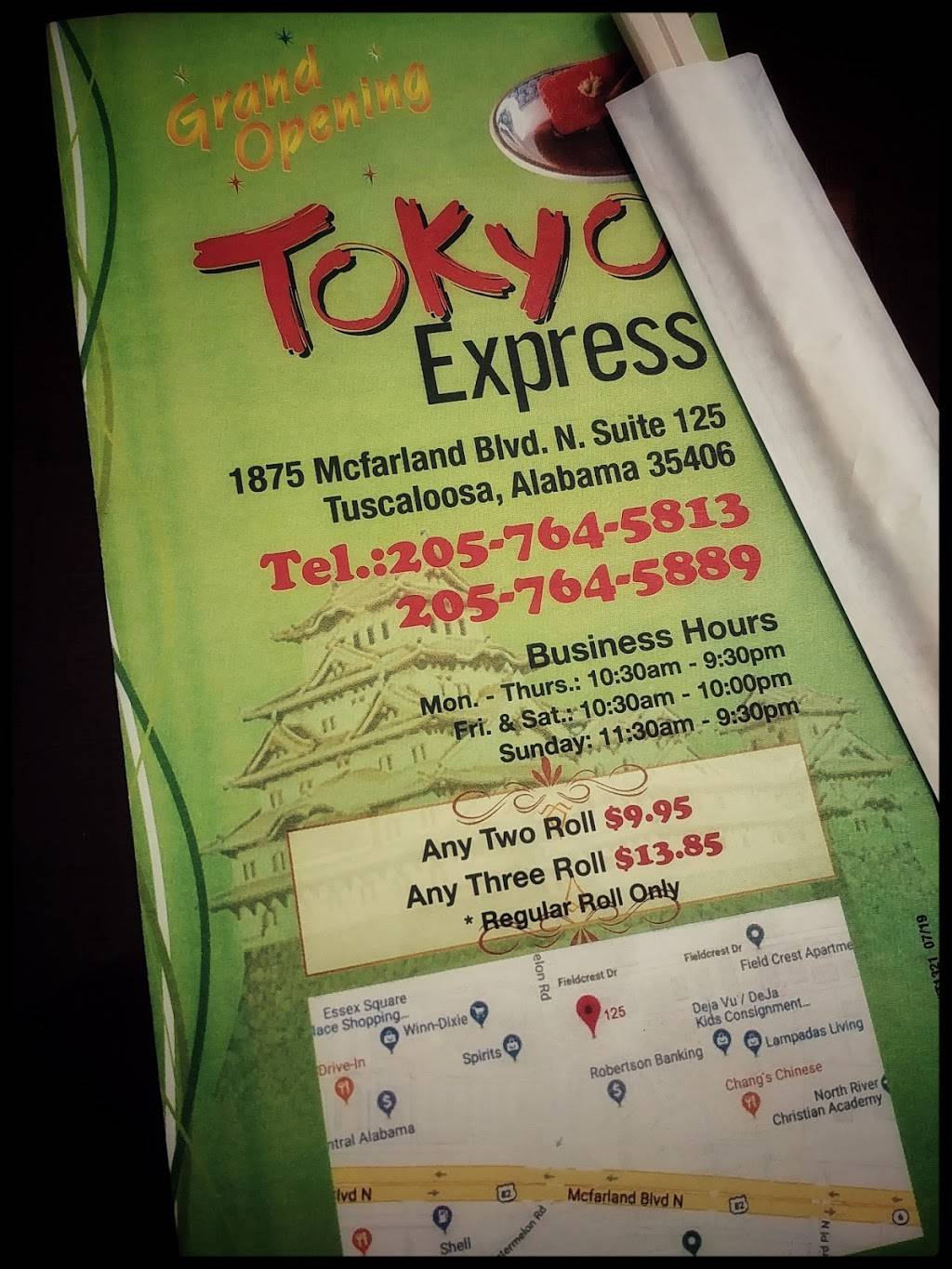 Tokyo Express | restaurant | 1875 Mcfarland Blvd N Suite 125, Tuscaloosa, AL 35406, USA | 2057645813 OR +1 205-764-5813