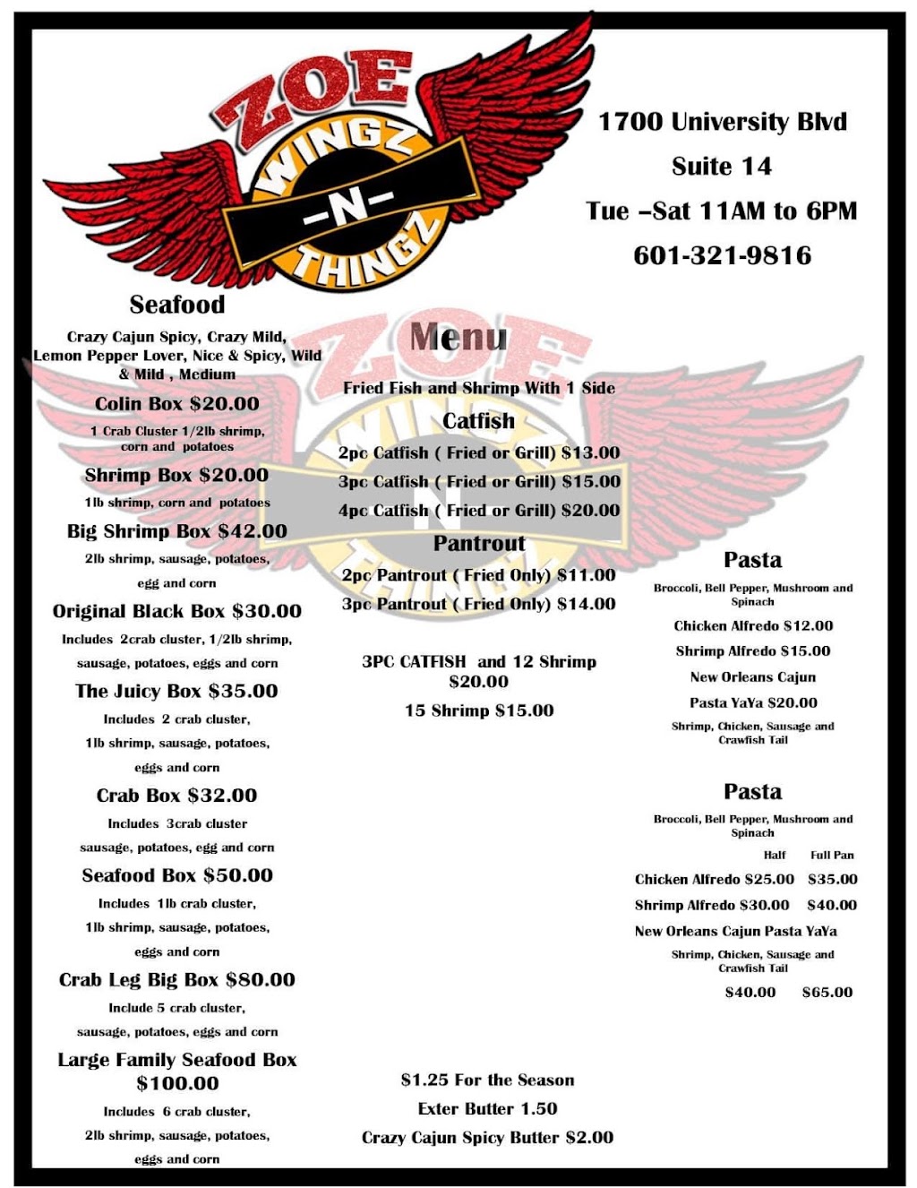 Zoe Wingz n Thingz | restaurant | 1700 University Blvd Suite 14, Jackson, MS 39204, USA | 6013219816 OR +1 601-321-9816