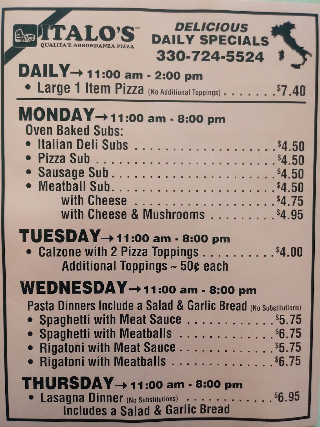 Italos Pizza | restaurant | 1912 Brown St, Akron, OH 44301, USA | 3307245524 OR +1 330-724-5524