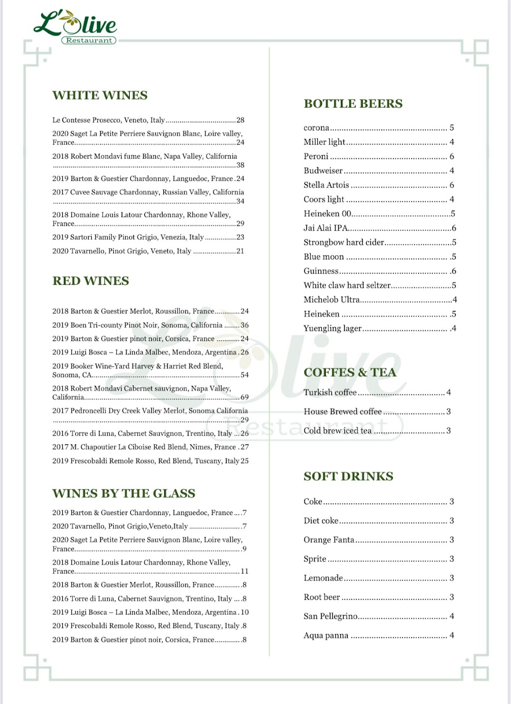 L’Olive Restaurant | restaurant | 1262 Jacaranda Blvd, Venice, FL 34292, USA | 9414454904 OR +1 941-445-4904