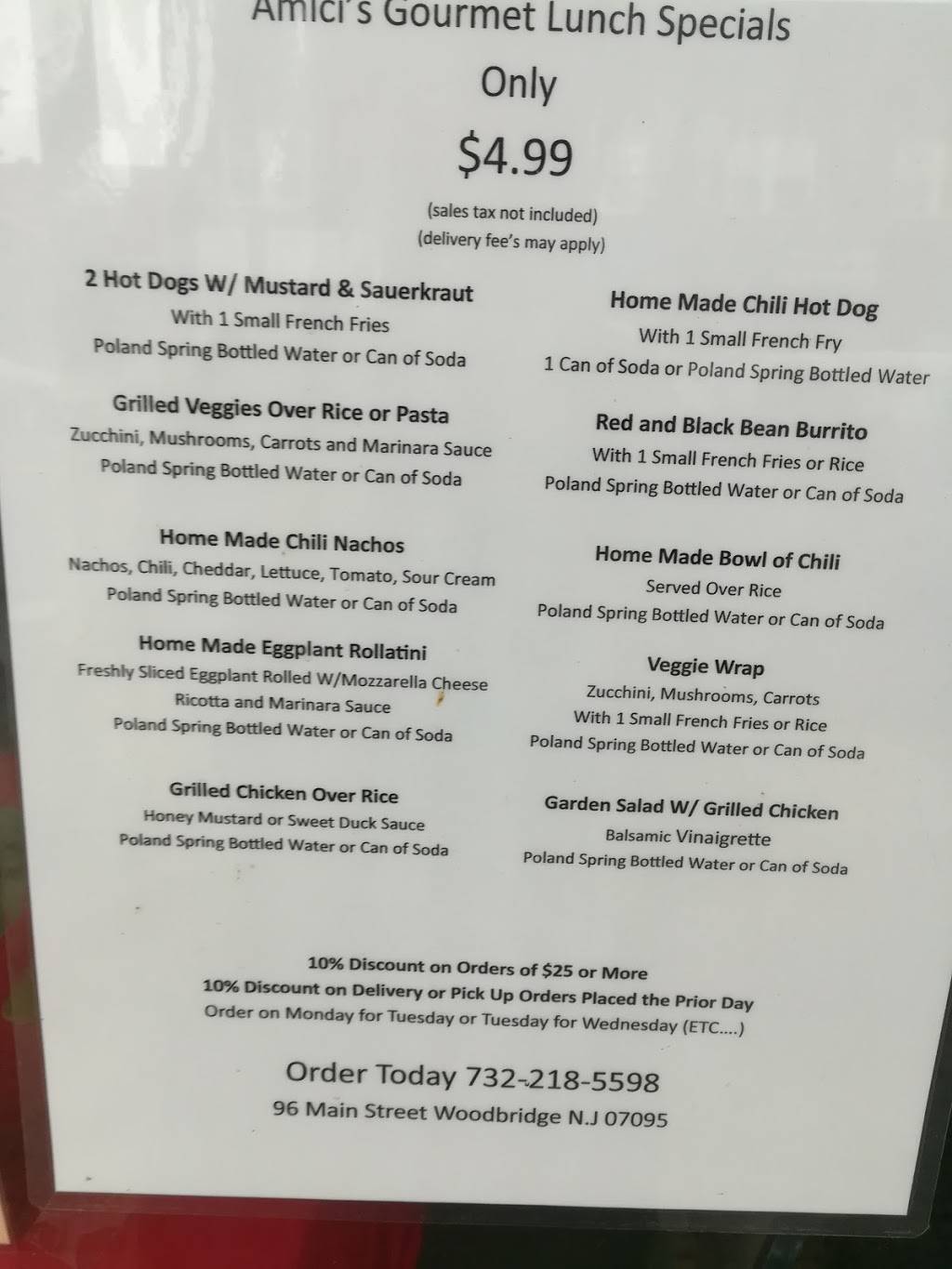 Amici’s Gourmet Sandwich & Italian Specialties | restaurant | 96 Main St, Woodbridge, NJ 07095, USA | 7322185598 OR +1 732-218-5598