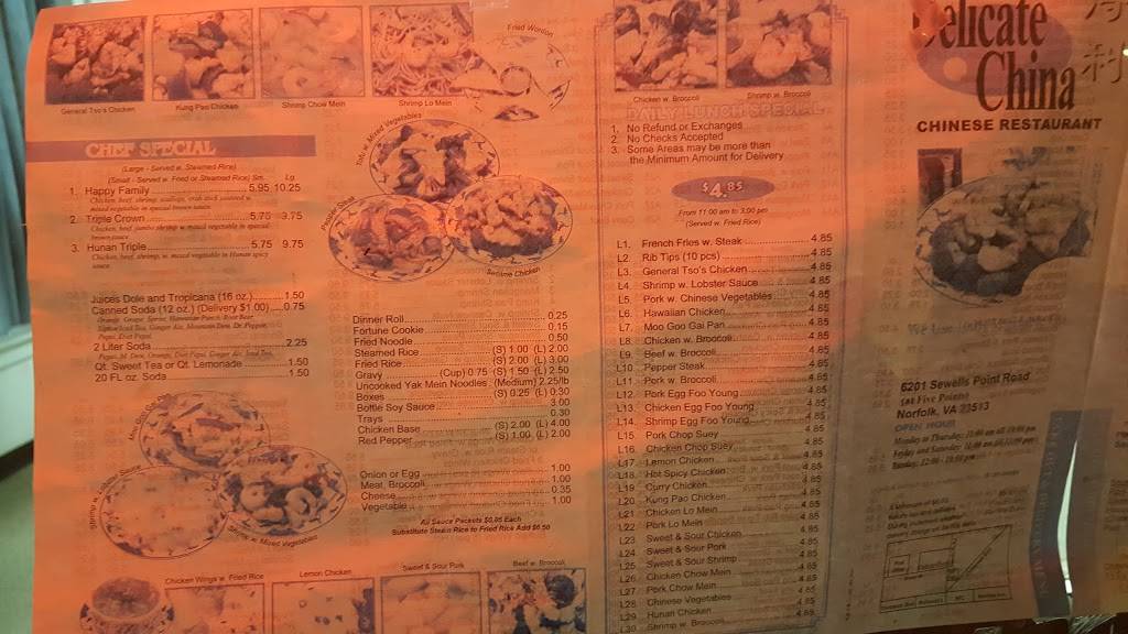 New Delicate China Restaurant | restaurant | 6201 Sewells Point Rd, Norfolk, VA 23513, USA | 7578530966 OR +1 757-853-0966