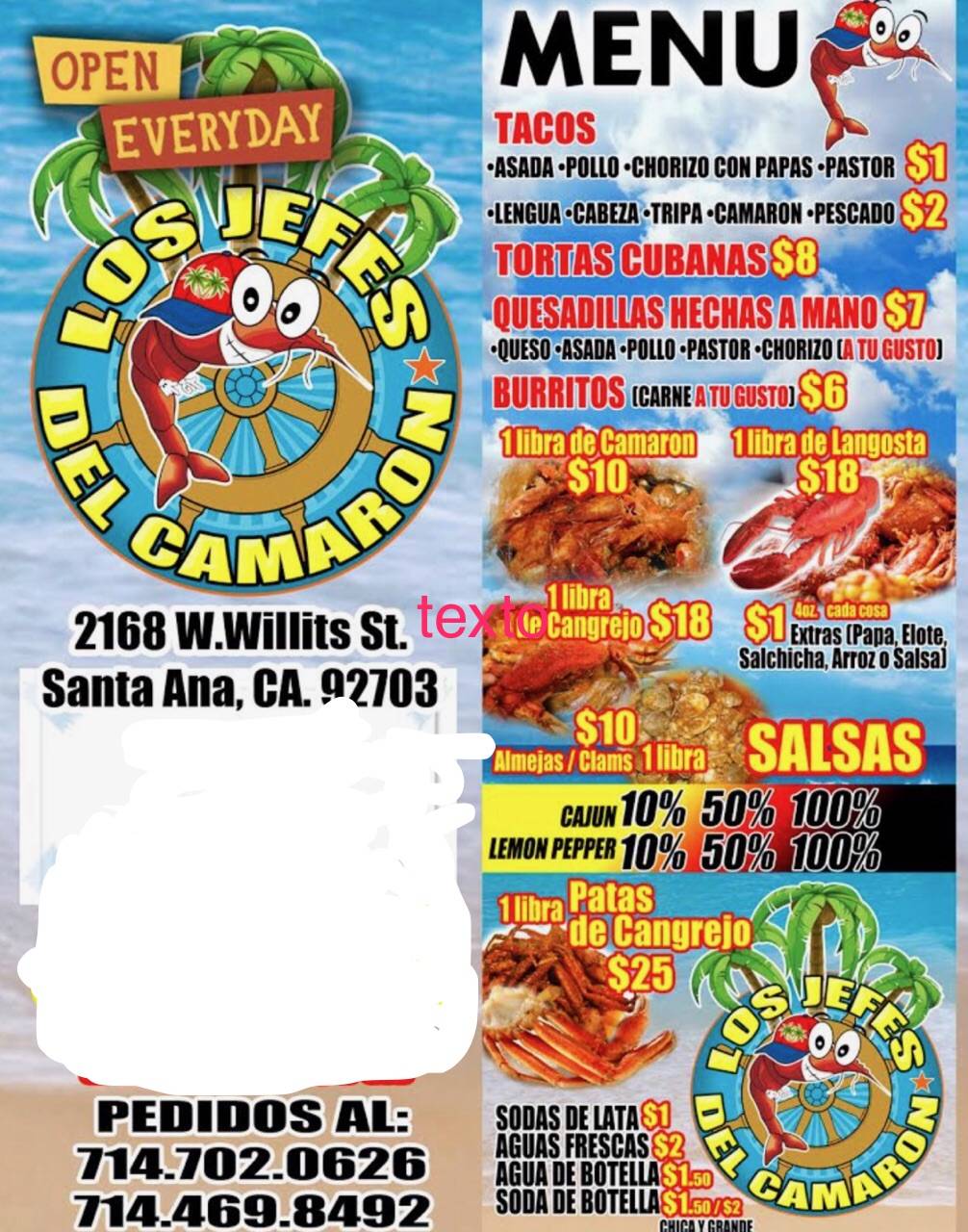Los Jefes Del Camaron | restaurant | 2000-2220 W Willits St, Santa Ana, CA 92703, USA | 7144698492 OR +1 714-469-8492
