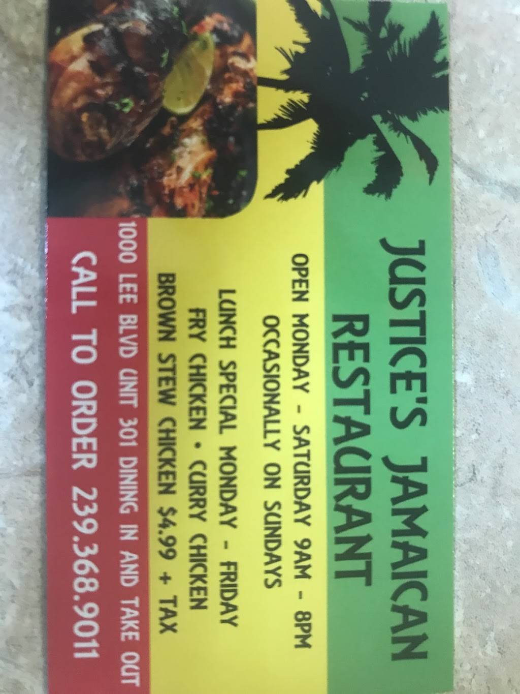 Justice Jamaican Restaurant | restaurant | 1000 Lee Blvd Suite 103, Lehigh Acres, FL 33936, USA | 2393689011 OR +1 239-368-9011