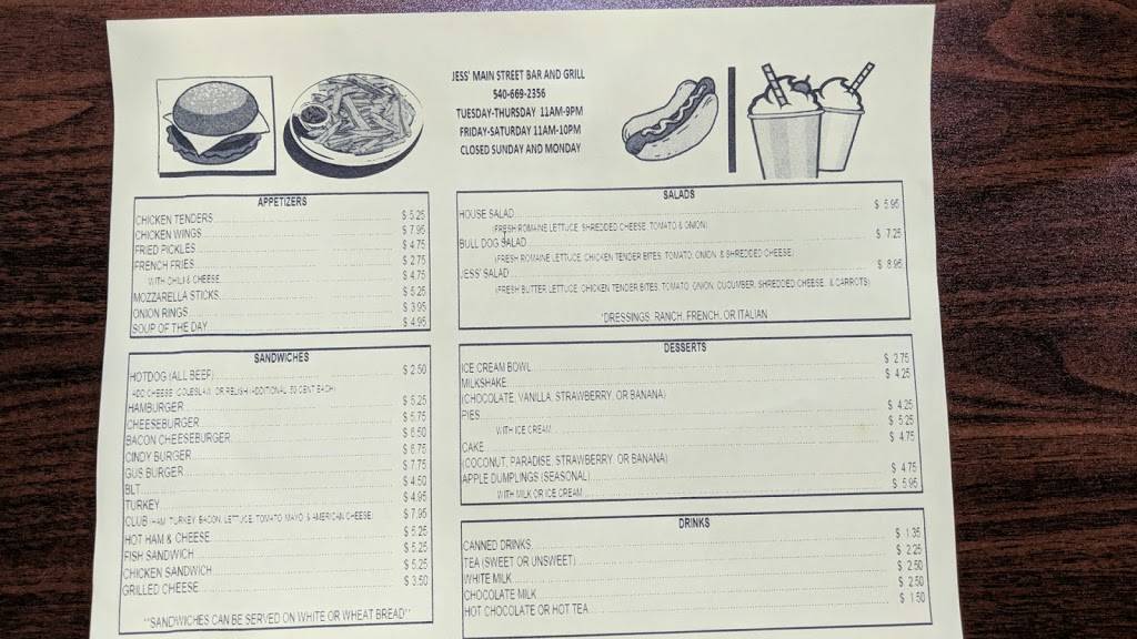 Jess Main Street Bar and Grill | restaurant | 915 E Main St, Luray, VA 22835, USA | 5406695236 OR +1 540-669-5236