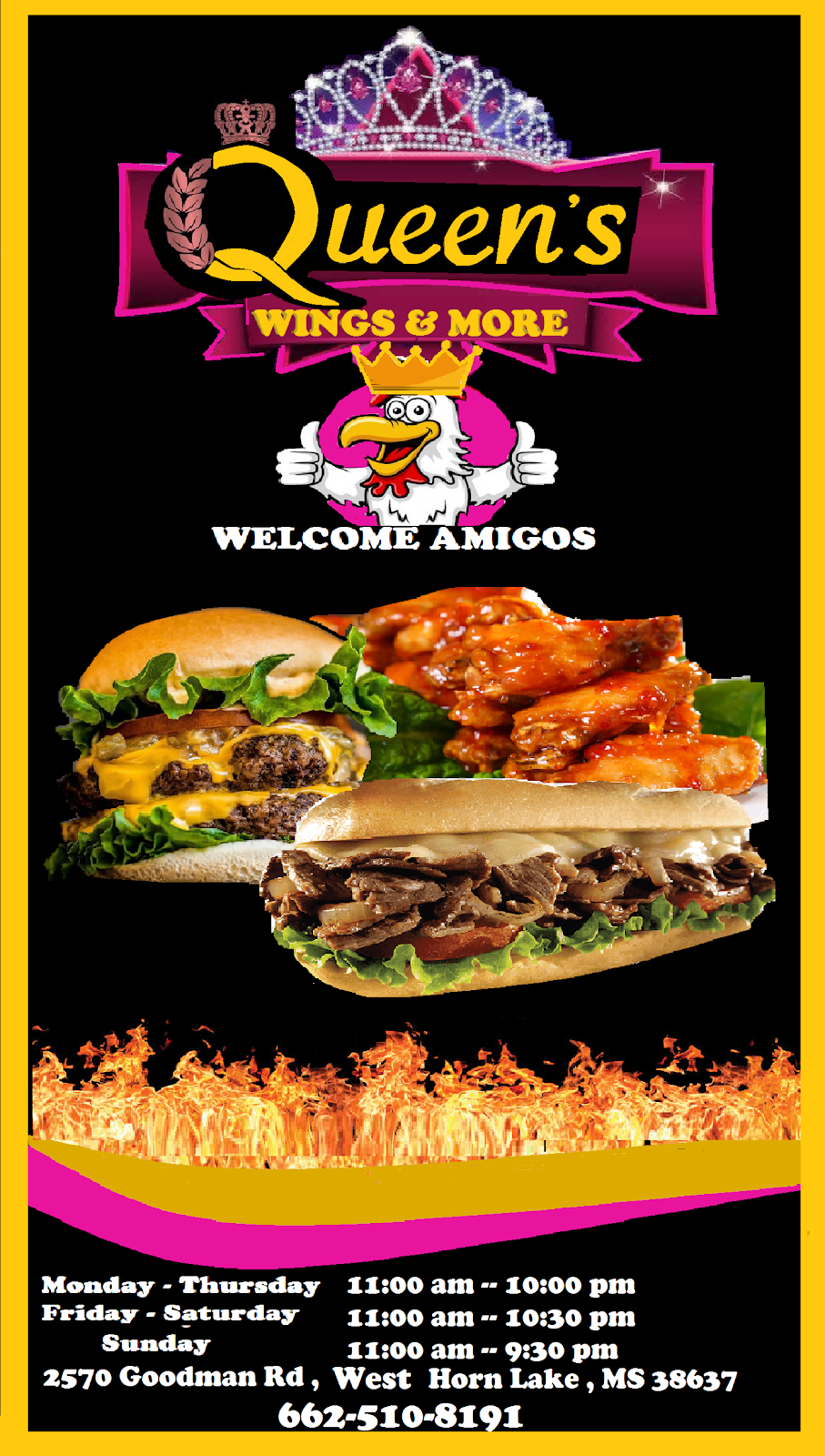 Queens wings and more | restaurant | 2570 Goodman Rd, Horn Lake, MS 38637, USA | 6625108191 OR +1 662-510-8191