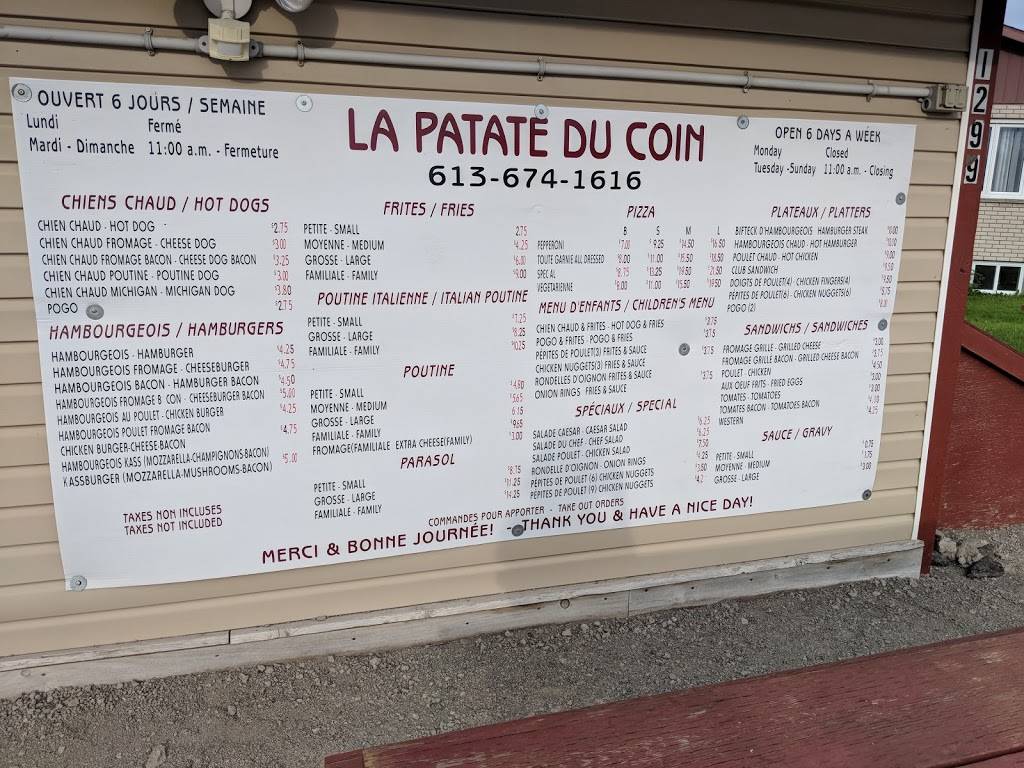 La Patate Du Coin | restaurant | 1299 Labrosse St, St-Eugène, ON K0B 1P0, Canada | 6136741616 OR +1 613-674-1616