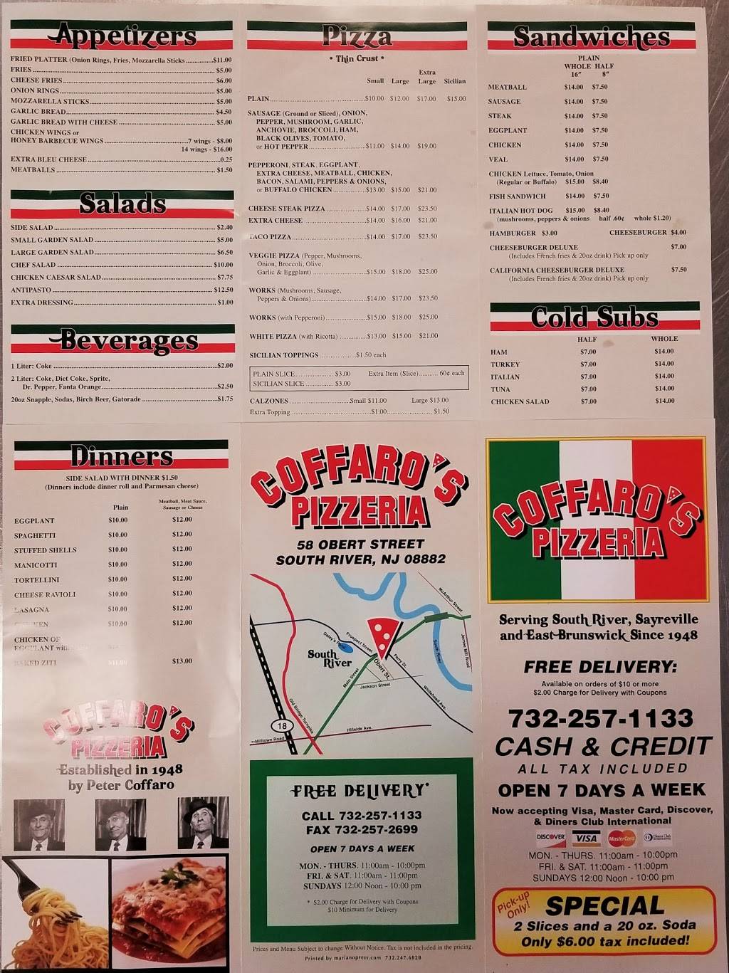 Coffaros Pizza | restaurant | 58 Obert St B, South River, NJ 08882, USA | 7322571133 OR +1 732-257-1133
