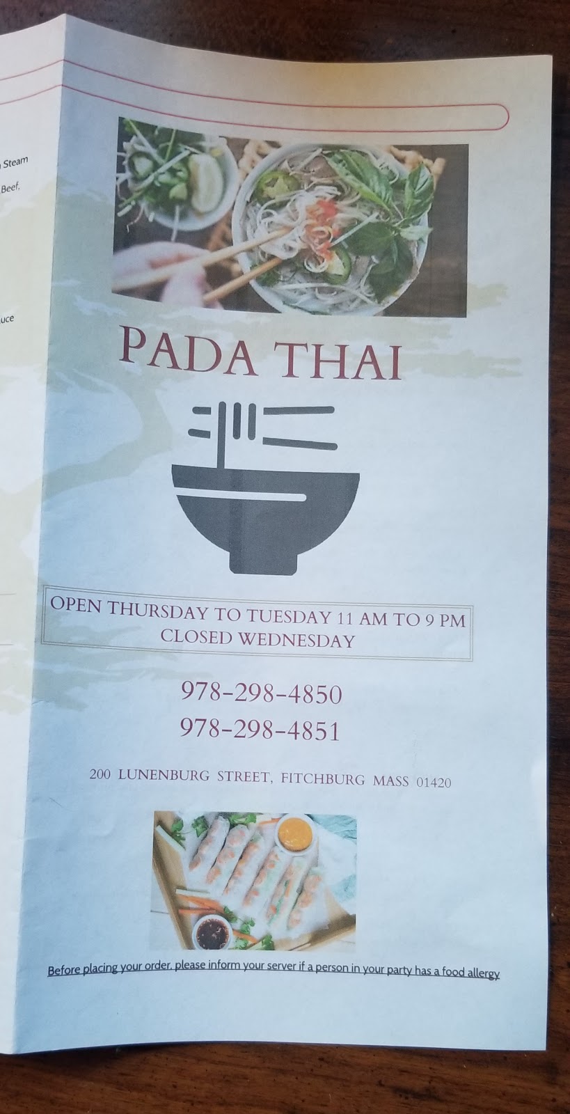 Pada Thai | restaurant | 200 Lunenburg St, Fitchburg, MA 01420, USA | 9782984850 OR +1 978-298-4850