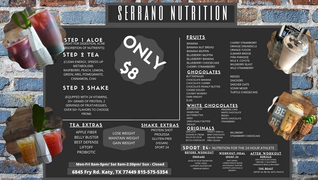 Serrano Nutrition | restaurant | 6845 N Fry Rd #900, Katy, TX 77449, USA | 8155755354 OR +1 815-575-5354