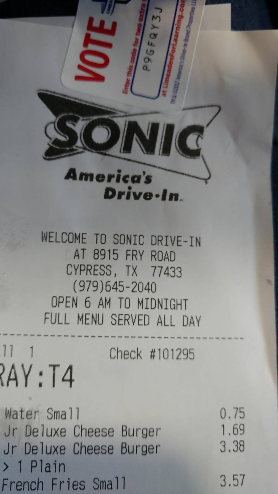 Sonic Drive-In | restaurant | 8915 Fry Rd, Cypress, TX 77433, USA | 2812130746 OR +1 281-213-0746