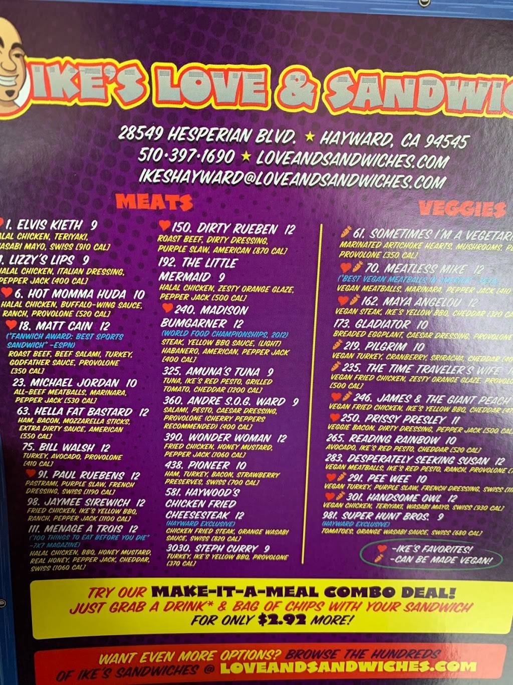 Ike’s love and sandwiches | restaurant | 28549 Hesperian Blvd, Hayward, CA 94545, USA | 5103971690 OR +1 510-397-1690