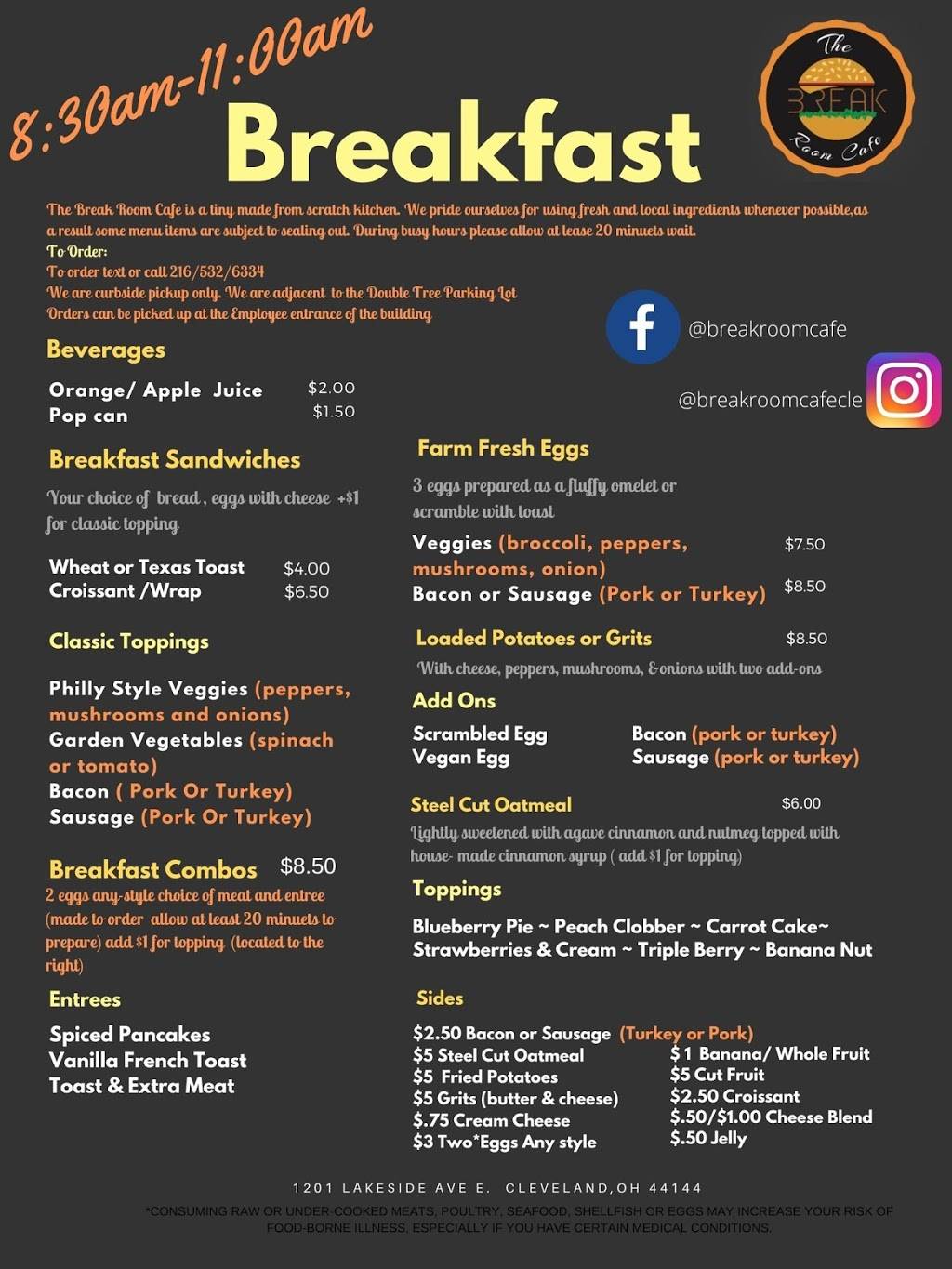 The Break Room Cafe | restaurant | Cafe, 1201 Lakeside Ave E 1st Floor, Cleveland, OH 44114, USA | 2165326334 OR +1 216-532-6334