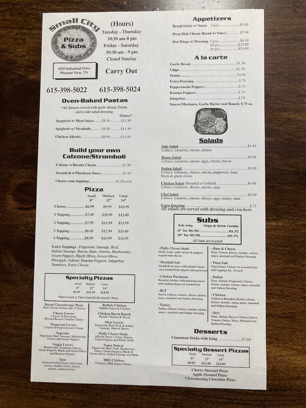 Small city pizza & subs pleasant view | restaurant | 1020 Industrial Dr suite 112, Pleasant View, TN 37146, USA | 6153985022 OR +1 615-398-5022