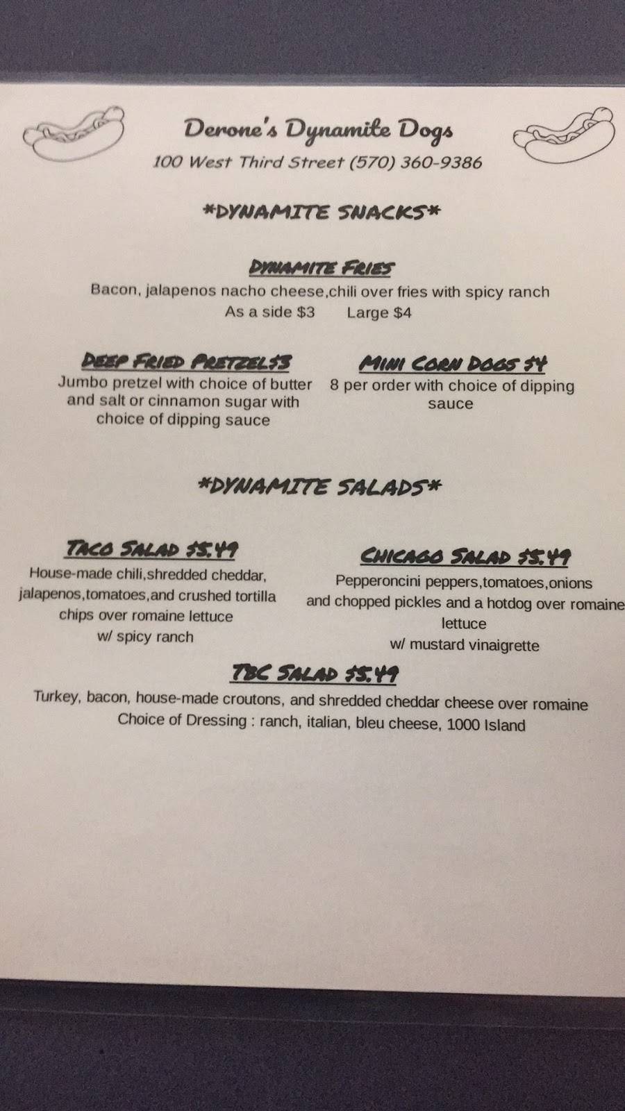 Derones Dynamite Dogs | restaurant | 100 W 3rd St, Williamsport, PA 17701, USA | 5703609386 OR +1 570-360-9386