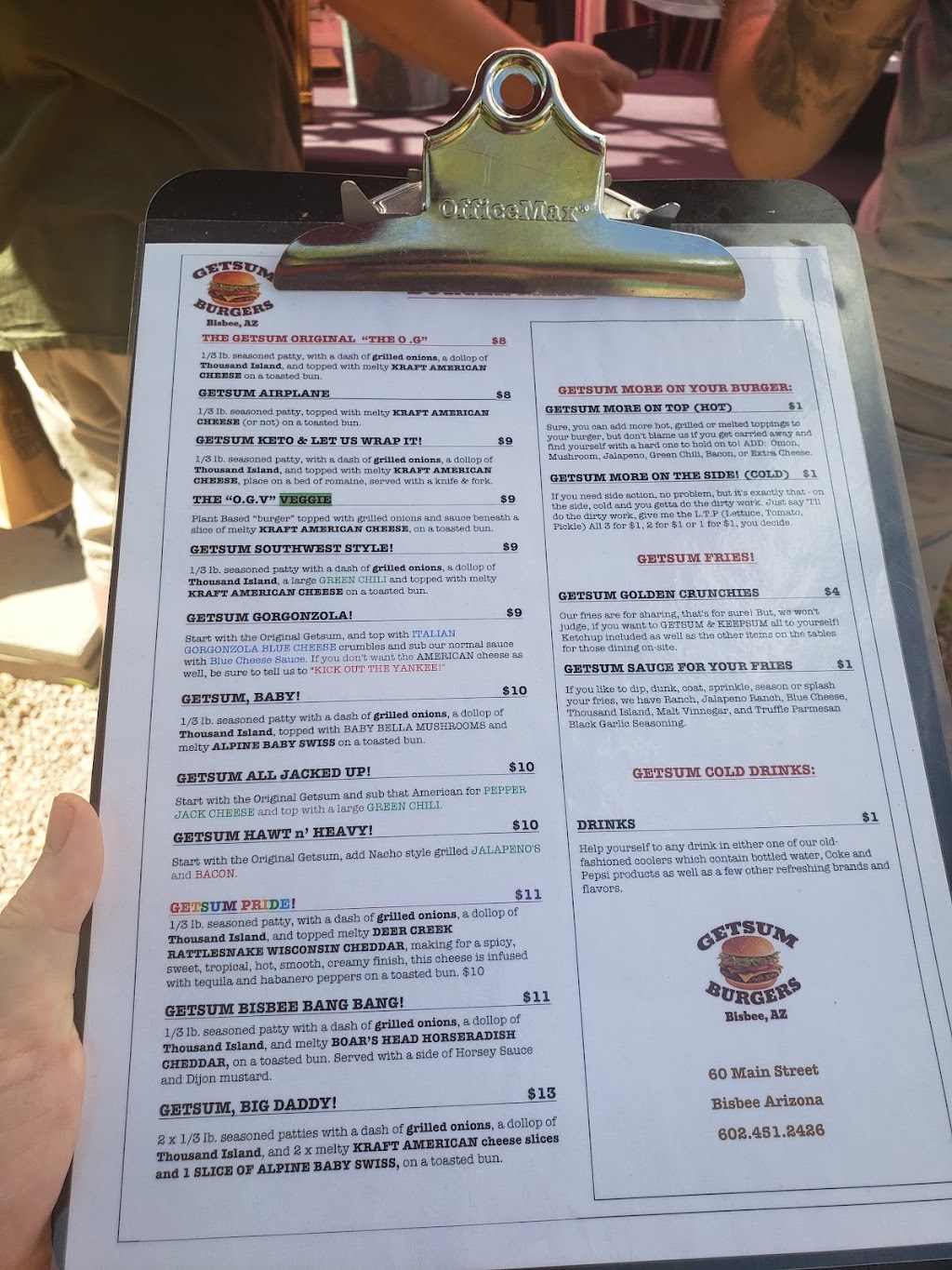 GETSUM BURGERS | restaurant | 60 Main St, Bisbee, AZ 85603, USA | 6024512426 OR +1 602-451-2426