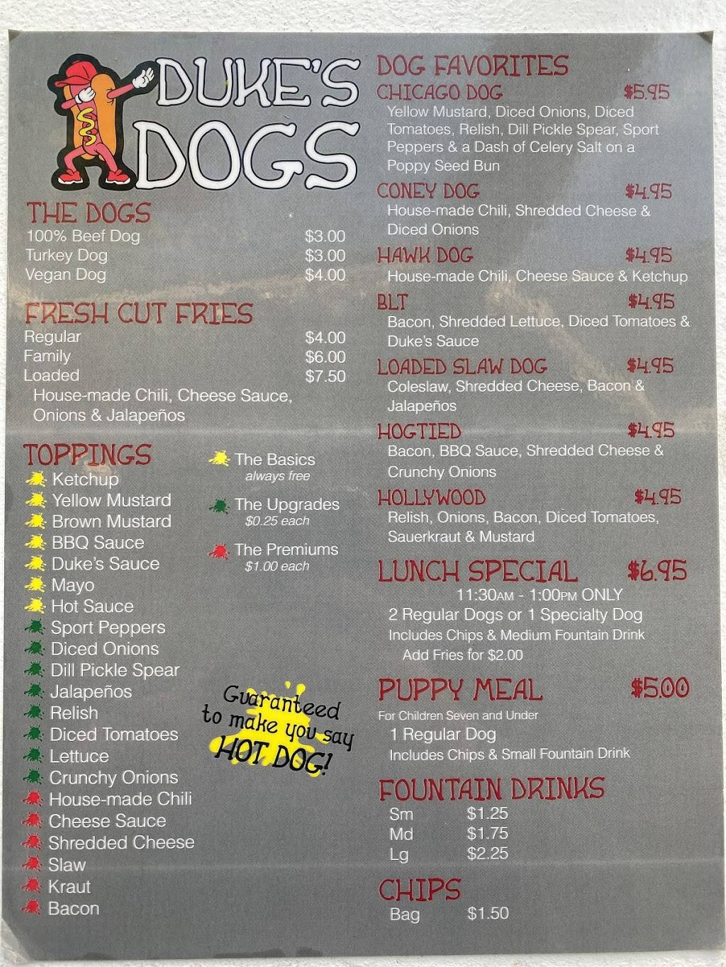 Dukes Dogs | restaurant | 237 W 4th Ave Suite 4, Mt Dora, FL 32757, USA | 3527296549 OR +1 352-729-6549