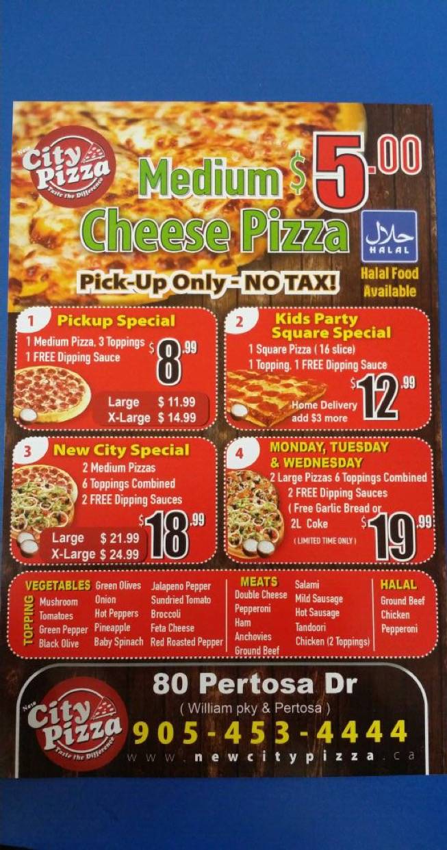 New City Pizza | restaurant | 9899 Airport Rd #5, Brampton, ON L6S 0A2, Canada | 9057926000 OR +1 905-792-6000