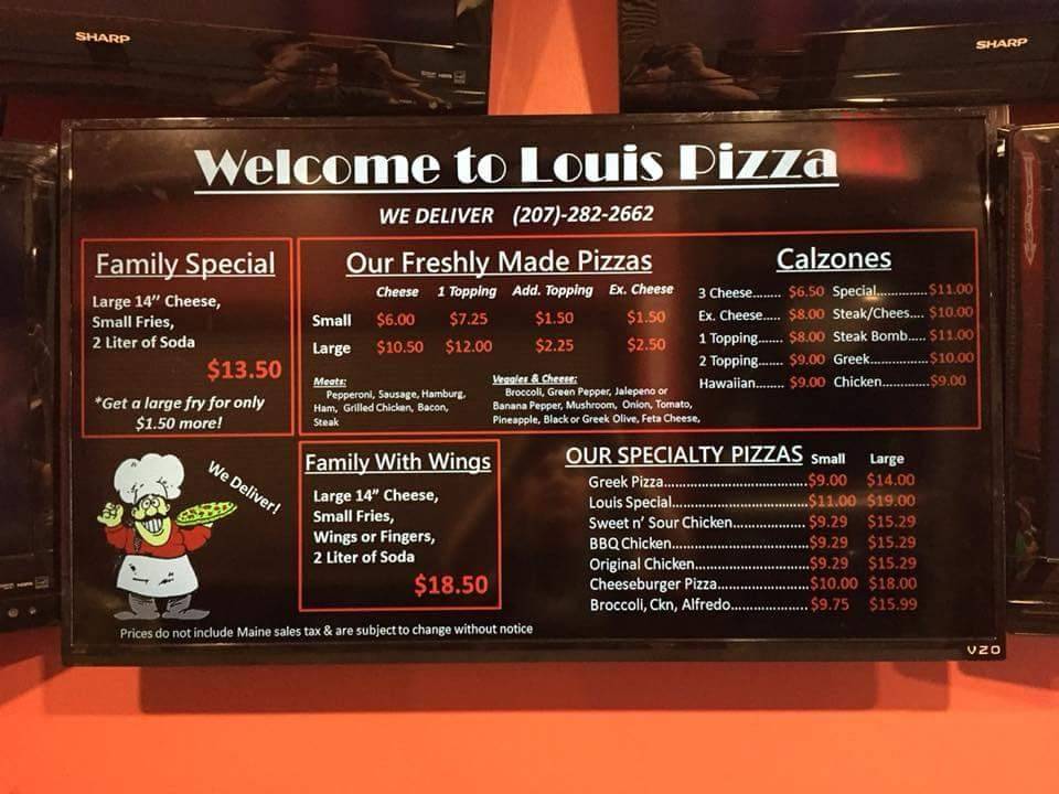 LOUIS PIZZA INC | meal delivery | 52 Franklin St, Biddeford, ME 04005, USA | 2072822662 OR +1 207-282-2662