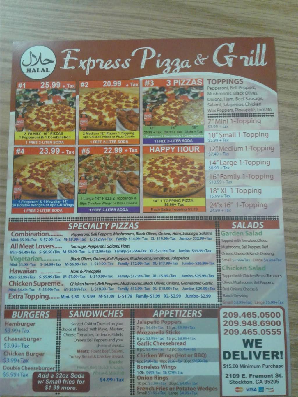 Express Pizza & GriLL | restaurant | 2109 E Fremont St, Stockton, CA 95205, USA | 2094650500 OR +1 209-465-0500