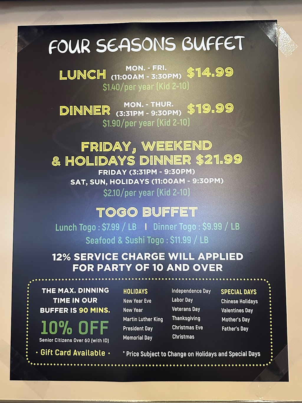 Four Season Buffet | restaurant | 2599 S San Jacinto Ave, San Jacinto, CA 92583, USA | 9515508888 OR +1 951-550-8888