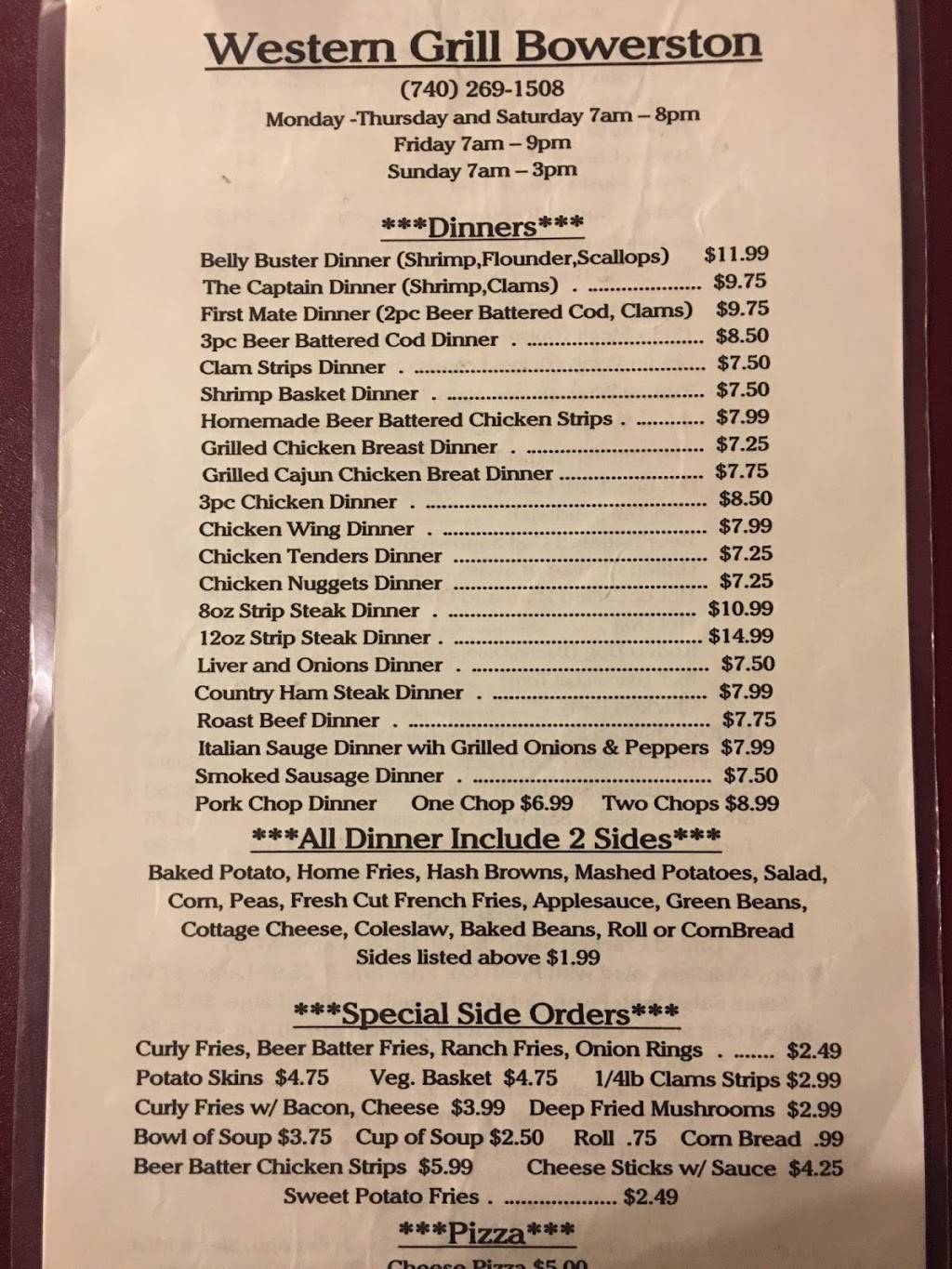 Western Grill | restaurant | 216 Main St, Bowerston, OH 44695, USA | 7402691508 OR +1 740-269-1508