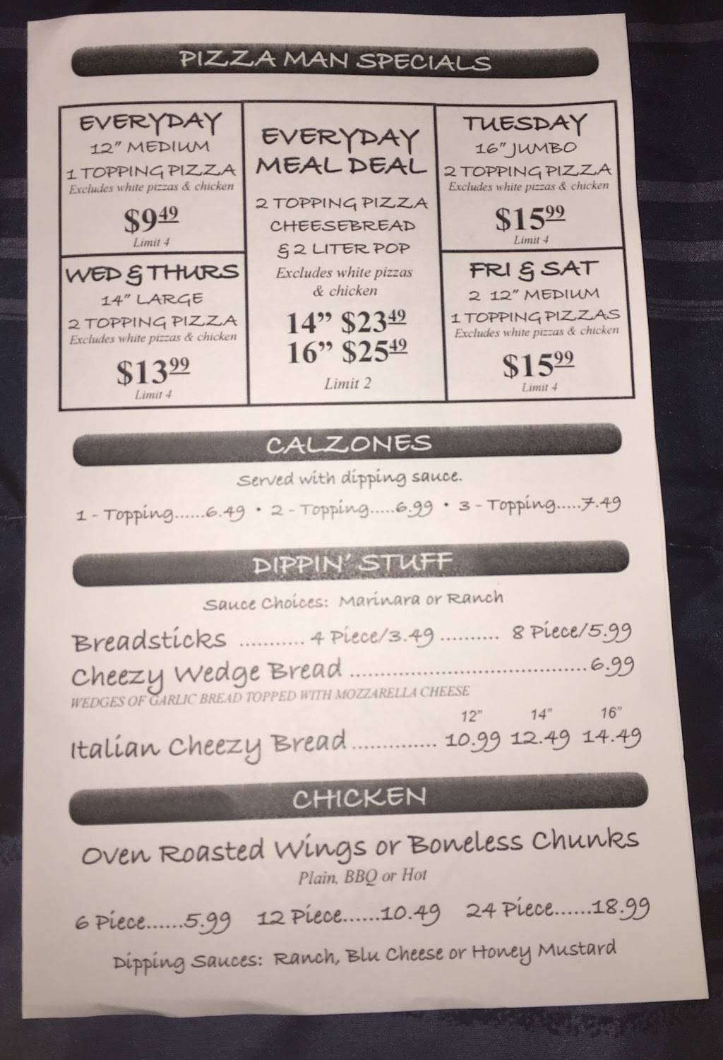 Pizza Man | meal delivery | 125 Birch St E, Amery, WI 54001, USA | 7152685100 OR +1 715-268-5100