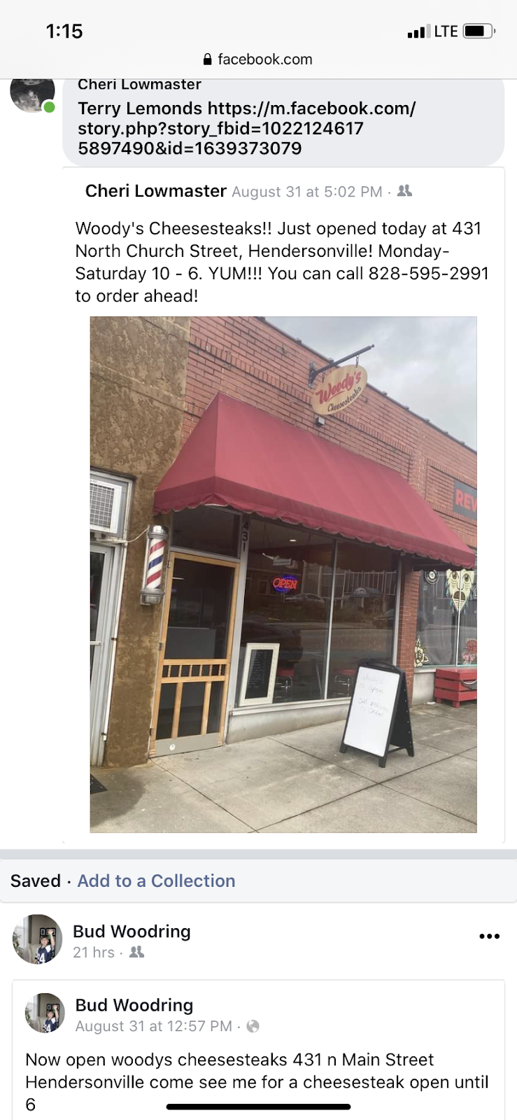 Woodys Cheesesteaks | restaurant | 431 N Church St, Hendersonville, NC 28792, USA | 8285952991 OR +1 828-595-2991