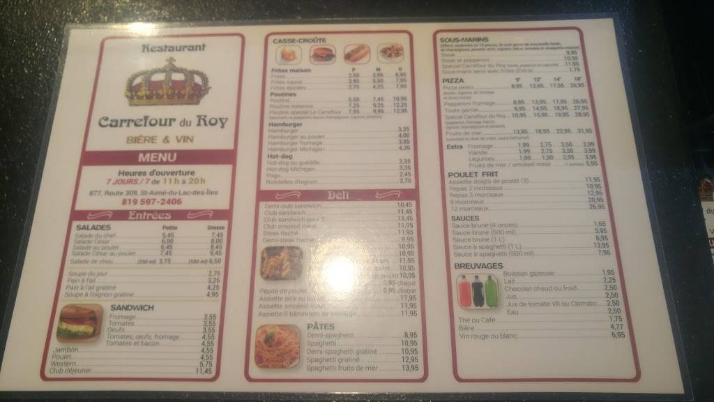 Restaurant Carrefour Du Roy | restaurant | 877 QC-309, Lac-des-Îles, QC J0W 1J0, Canada | 8195972406 OR +1 819-597-2406