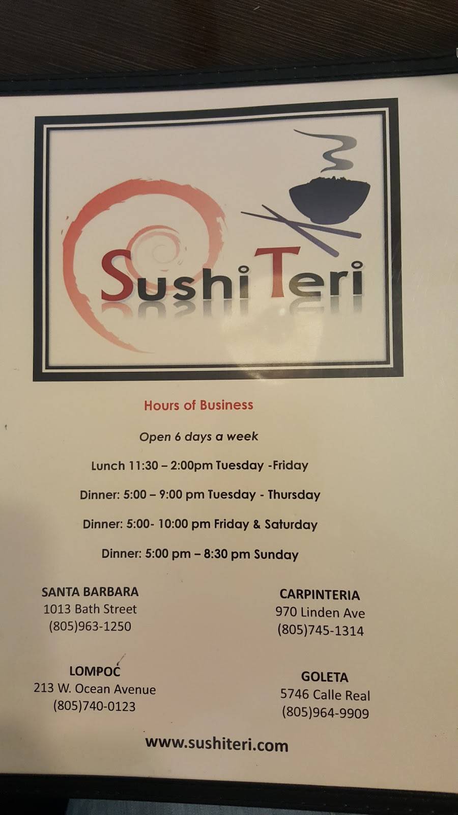 Sushi Teri Lompoc | restaurant | 213 W Ocean Ave, Lompoc, CA 93436, USA | 8057400123 OR +1 805-740-0123