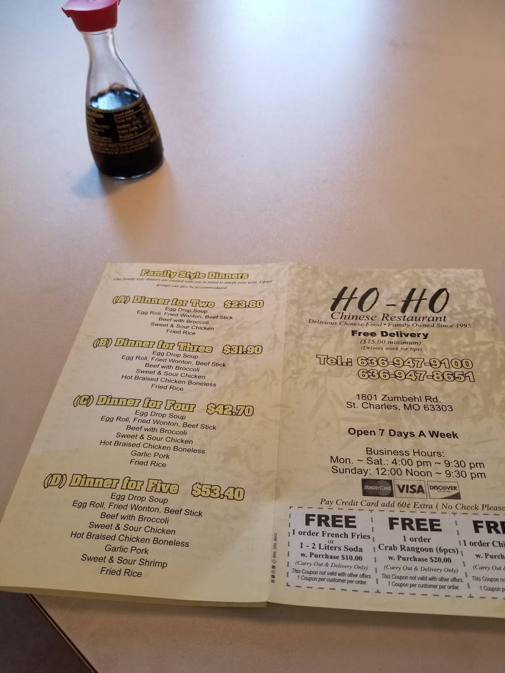 Ho-Ho Chinese Restaurant | restaurant | 1801 Zumbehl Rd, St Charles, MO 63303, USA | 6369479100 OR +1 636-947-9100