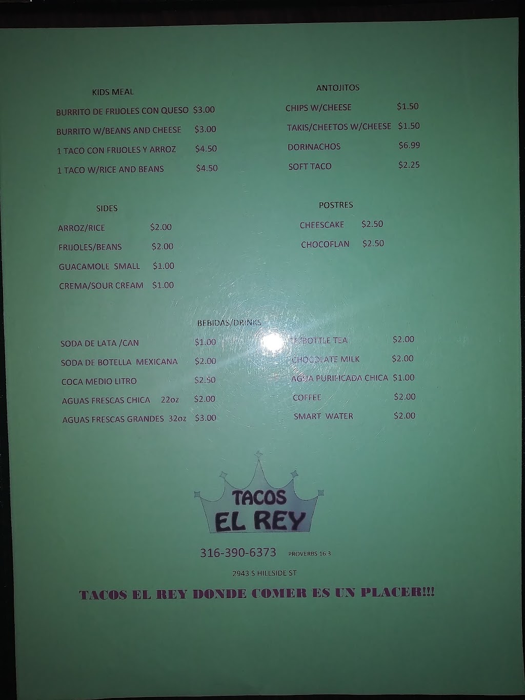 Tacos El Rey | restaurant | 2943 S Hillside St, Wichita, KS 67216, USA | 3163906373 OR +1 316-390-6373