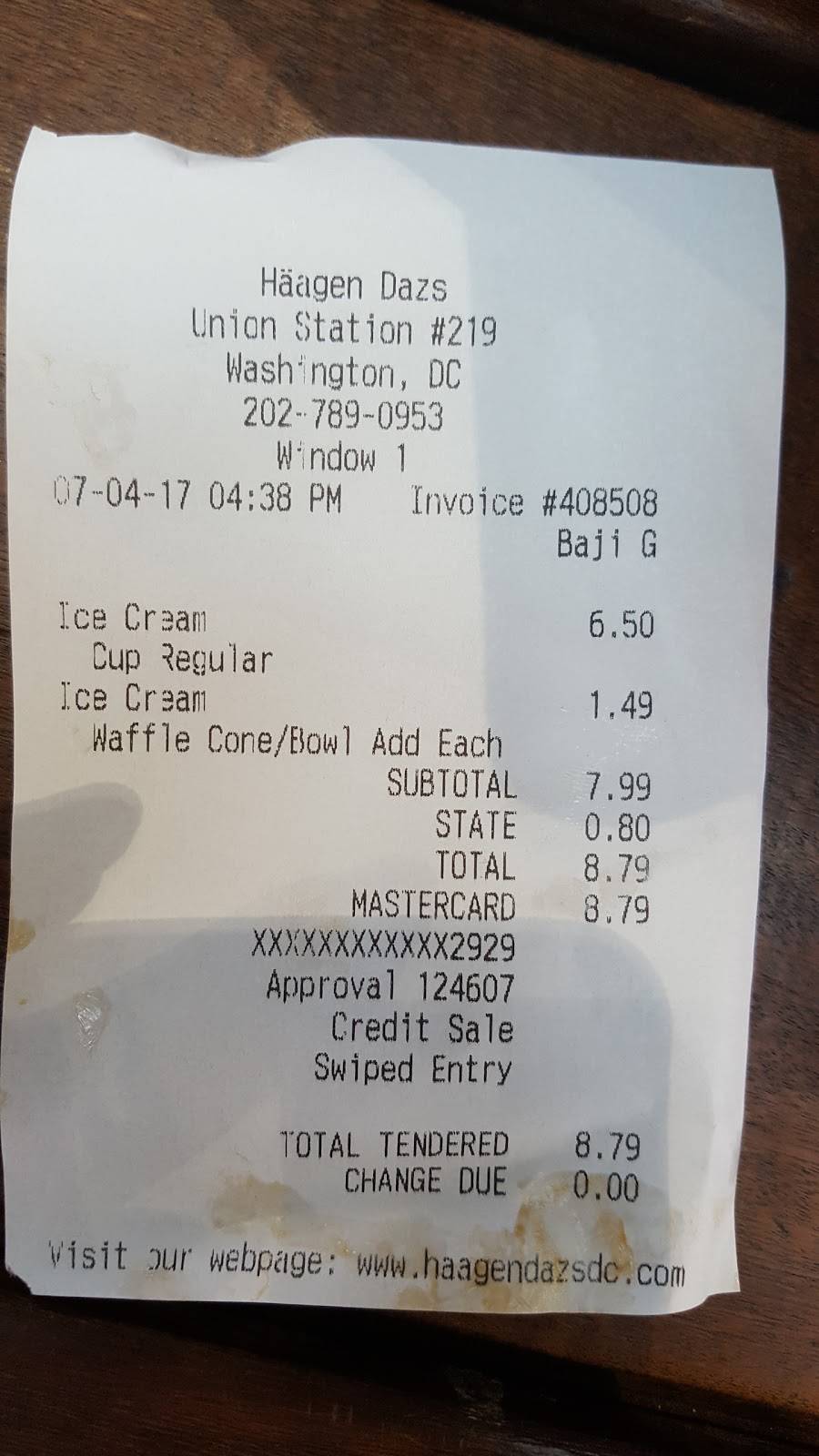 Häagen-Dazs | restaurant | 50 Massachusetts Ave NE, Washington, DC 20002, USA | 2027890953 OR +1 202-789-0953