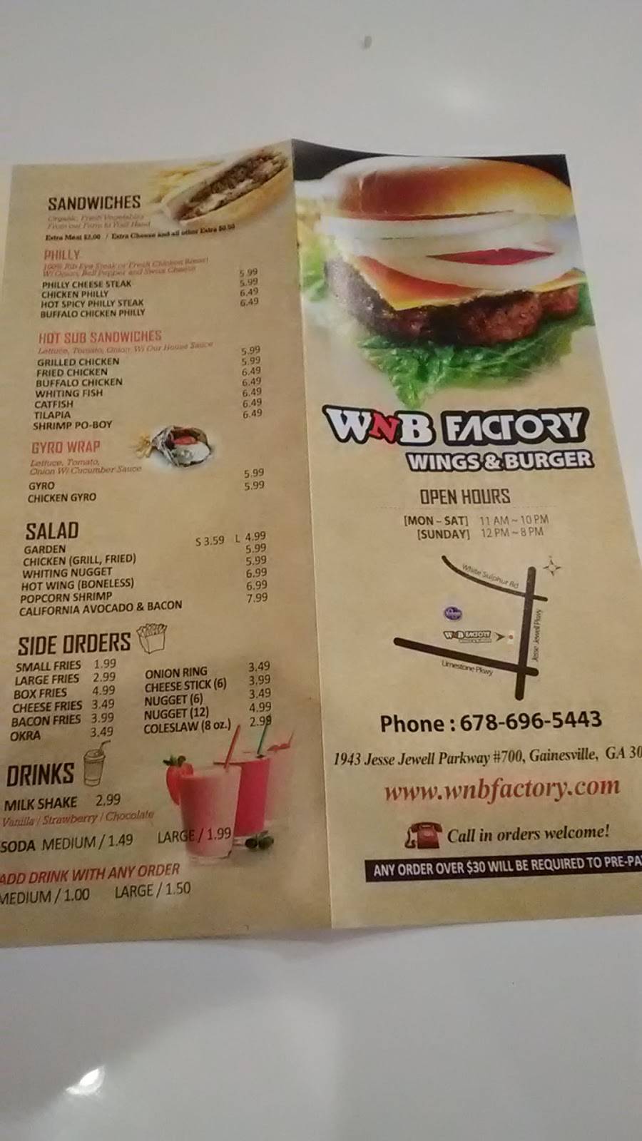 Wings N Burger Factory | restaurant | 1943 Jesse Jewell Pkwy #700, Gainesville, GA 30501, USA | 6786965443 OR +1 678-696-5443