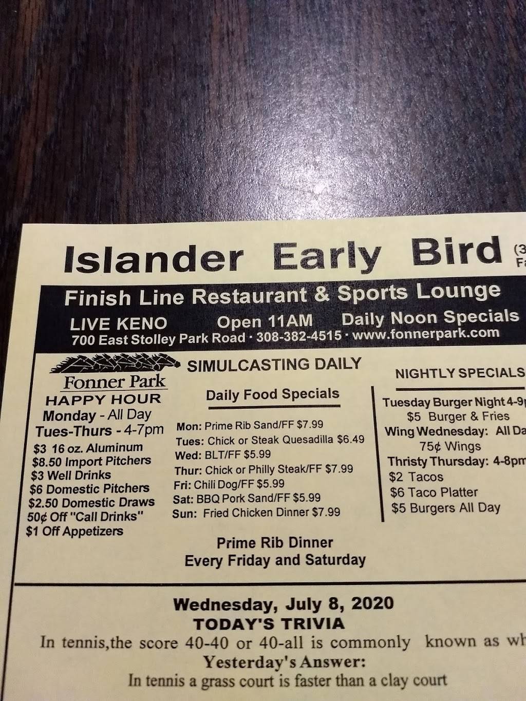 Finish Line Restaurant | restaurant | 700 E Stolley Park Rd, Grand Island, NE 68801, USA | 3083980680 OR +1 308-398-0680