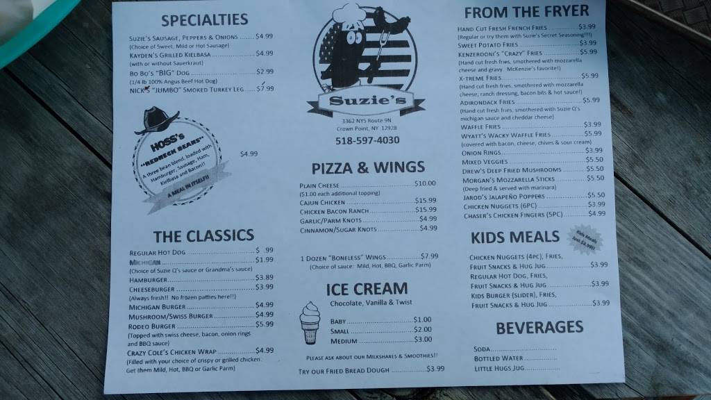 Suzy Qs | restaurant | 3362 NY-9N, Crown Point, NY 12928, USA | 5185974030 OR +1 518-597-4030