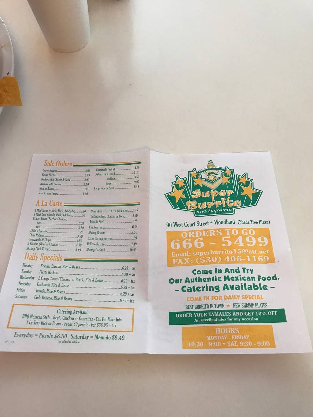 Super Burrito & Tacqueria | restaurant | 90 W Court St, Woodland, CA 95695, USA | 5306665499 OR +1 530-666-5499