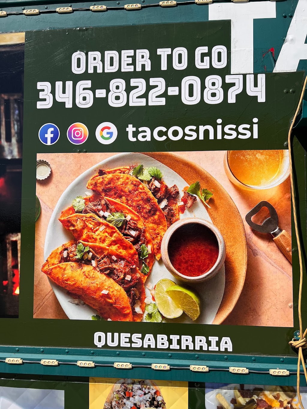 Tacos Nissi (Food Truck) | restaurant | 8559 S Texas 6, Houston, TX 77083, USA | 3468220874 OR +1 346-822-0874