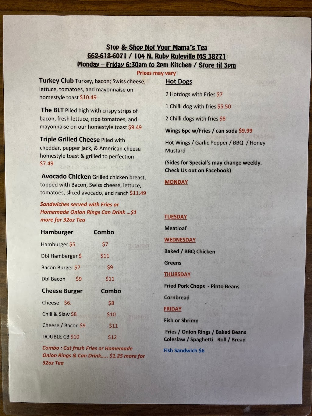 STOP & SHOP NOT YOUR MAMAS TEA | restaurant | 104 N Ruby Ave, Ruleville, MS 38771, USA | 6626186071 OR +1 662-618-6071