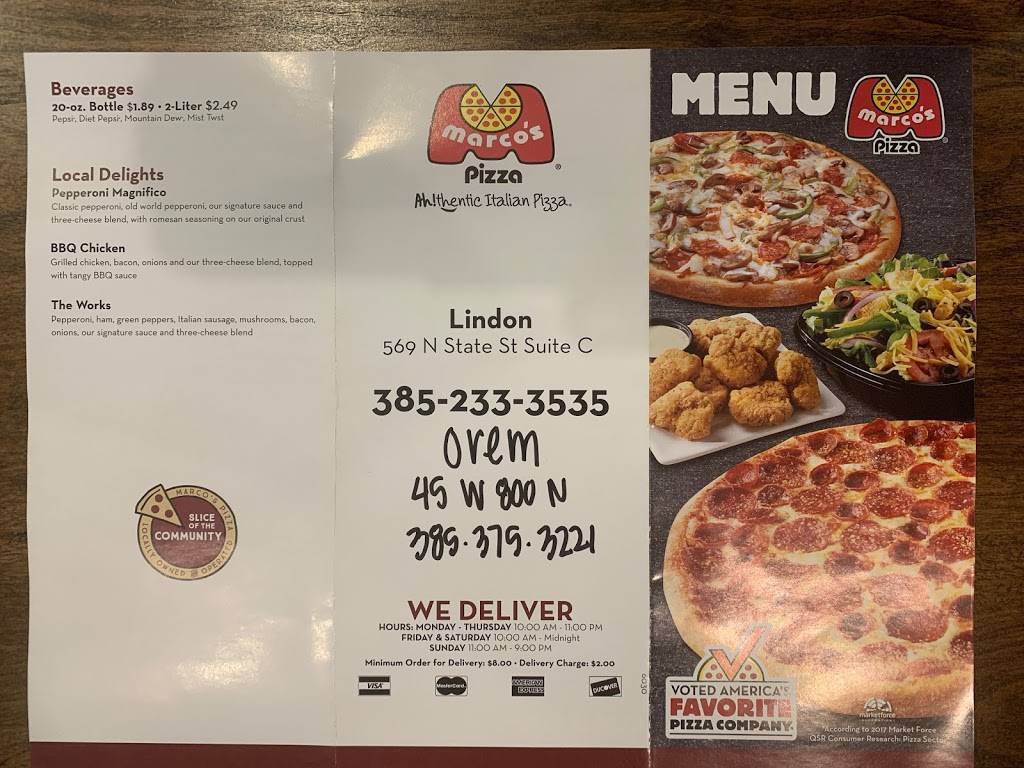 Marcos Pizza | meal delivery | 45 W 800 N, Orem, UT 84057, USA | 3853753221 OR +1 385-375-3221