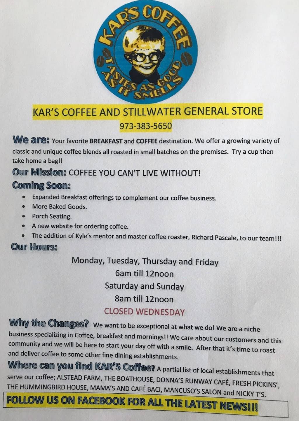 KARs Coffee & Stillwater General Store | cafe | 904 Co Rd 521, Middleville, NJ 07855, USA | 9733835650 OR +1 973-383-5650