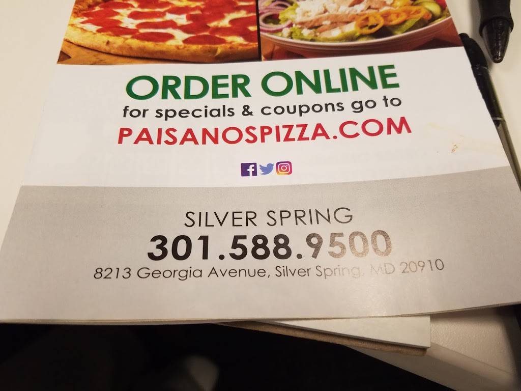 Paisanos Pizza | restaurant | 8213 Georgia Ave, Silver Spring, MD 20910, USA | 3015889500 OR +1 301-588-9500