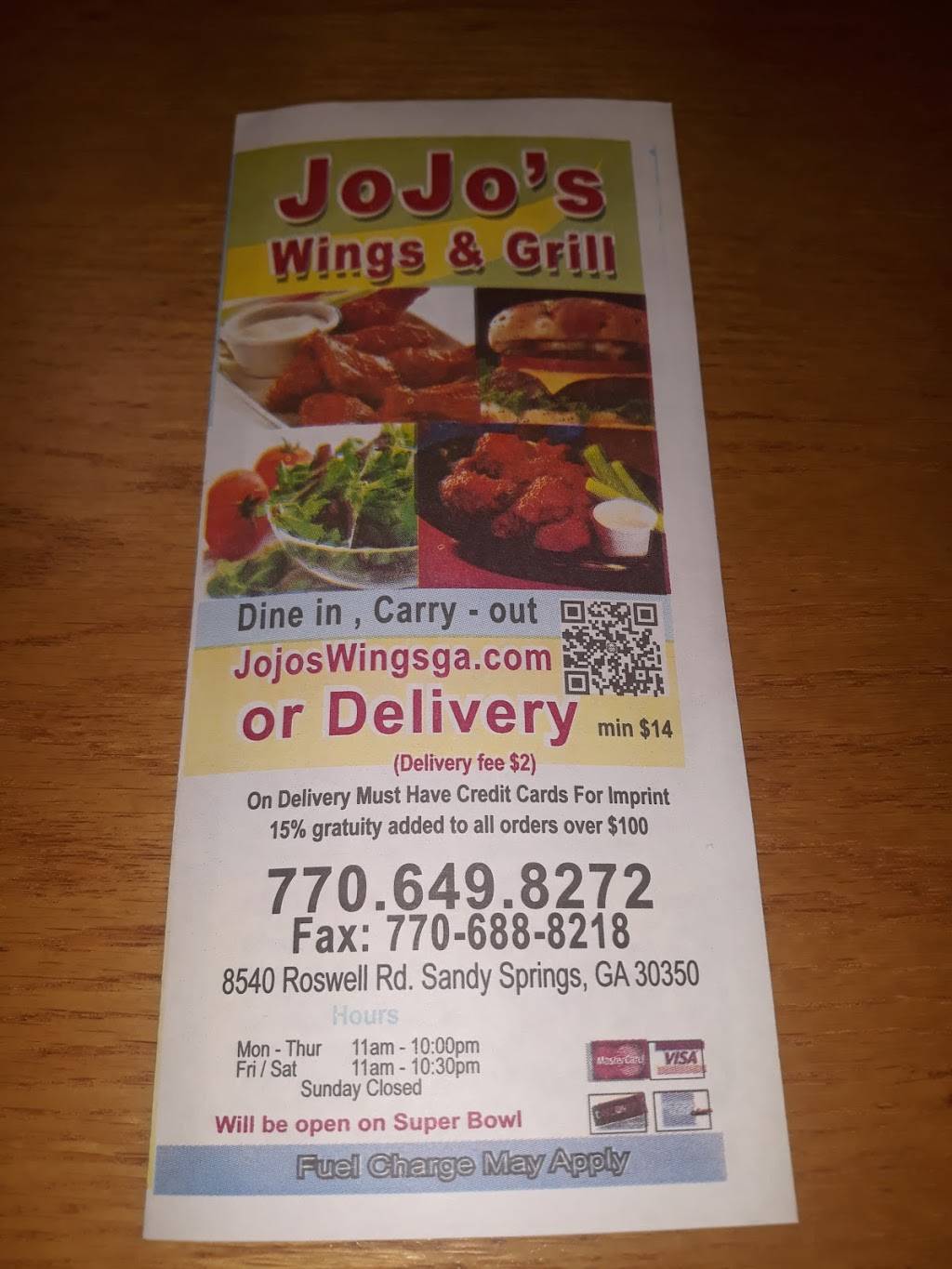 JoJos Wings & Grill | restaurant | 8540 Roswell Rd Suite 300, Sandy Springs, GA 30350, USA | 7706498272 OR +1 770-649-8272