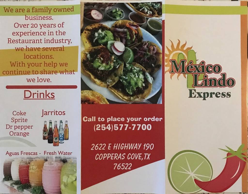 Taqueria Mexico Lindo Express | restaurant | 2622 E Business 190, Copperas Cove, TX 76522, USA | 2545777700 OR +1 254-577-7700