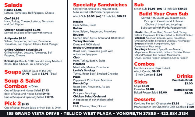 Ricks Subs N Stuff | restaurant | 155 Grand Vista Ste 5, Vonore, TN 37885, USA | 4238843154 OR +1 423-884-3154